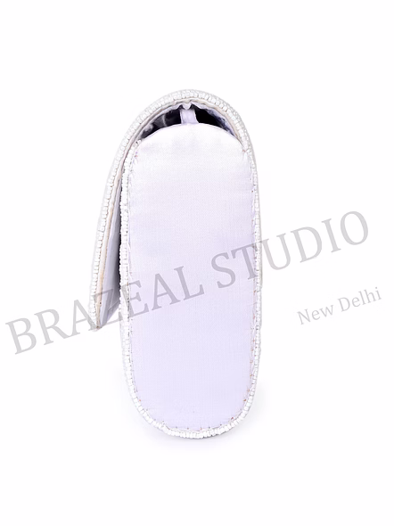 Beaded Envelope Clutch With Chain - White Beaded Envelope Clutch With Chain Strap And 'BRIDE' Text-3