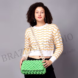 crochet flap shoulder bag - green crochet shoulder bag with flap front and chunky chain-style strap