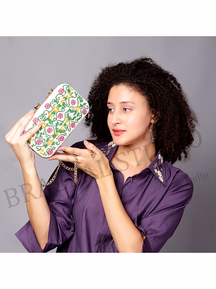 Floral Print Chain Clutch - Small Rectangular Clutch With Multicolor Floral Print And Chain Strap-3