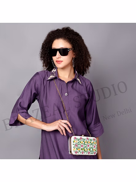 Floral Print Chain Clutch - Small Rectangular Clutch With Multicolor Floral Print And Chain Strap-4