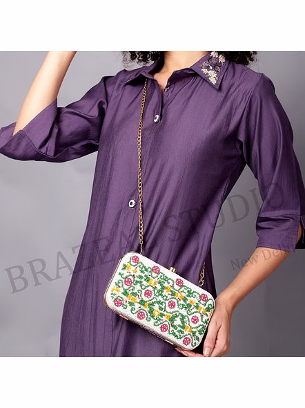 Floral Print Chain Clutch - Small Rectangular Clutch With Multicolor Floral Print And Chain Strap-5