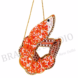 beaded shrimp hanging ornament - orange beaded shrimp ornament with hanging loop