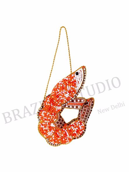Beaded Shrimp Hanging Ornament - Orange Beaded Shrimp Ornament With Hanging Loop