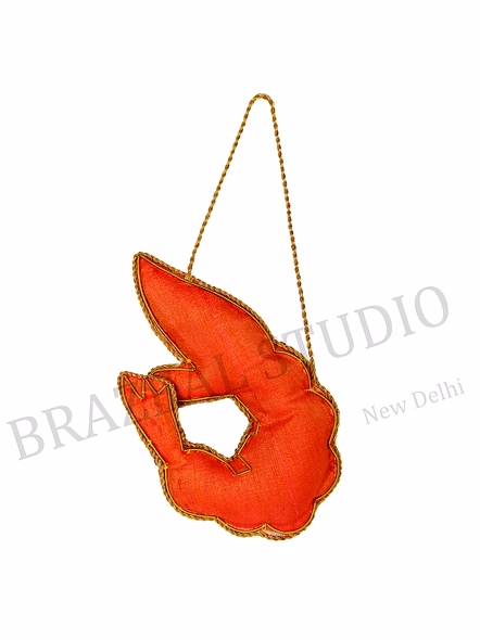 Beaded Shrimp Hanging Ornament - Orange Beaded Shrimp Ornament With Hanging Loop-2