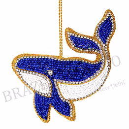 beaded whale hanging ornament - blue and white beaded whale ornament with hanging loop and rhinestone-like accents