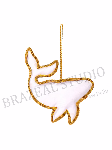 Beaded Whale Hanging Ornament - Blue And White Beaded Whale Ornament With Hanging Loop And Rhinestone-like Accents-2