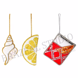 assorted hanging ornament set - three-piece set with shell, citrus slice, and envelope motifs