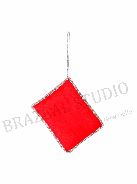 Sequin Envelope Hanging Ornament - Red Envelope Motif Ornament With Orange-slice Detail And Hanging Loop-2