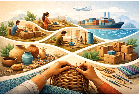 Handcrafted products for B2B importers showing artisan craftsmanship and export-ready sourcing.