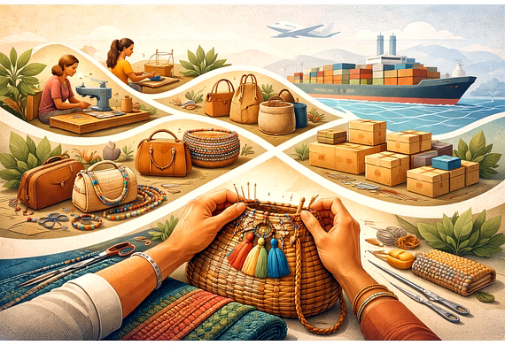 Handcrafted bags from India showing artisan craftsmanship and export-ready production for internatio