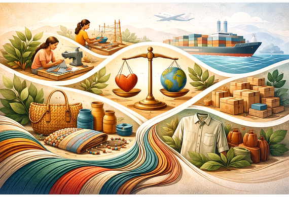 Ethical fashion manufacturing in India showing artisan craftsmanship and sustainable, export-ready p