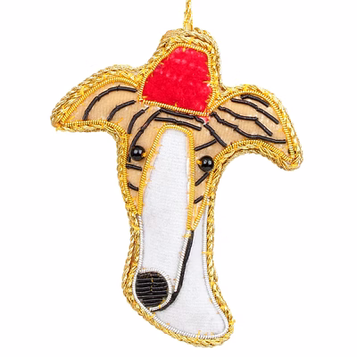 brazeal studio star fabric ornaments velvet satin 4" hand embroidery double decker bus clock tower fabric tree decorations