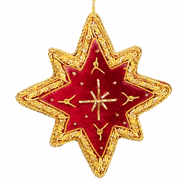 handmade festive star embroidered beaded velvet satin ornaments colorful fabric decorations wholesale handcrafted decorative