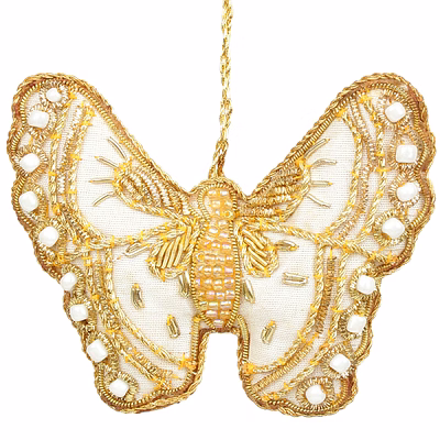 brazeal studio handmade embroidered beaded velvet satin golden fabric glass ball ornament fluttering butterfly 4' decorations