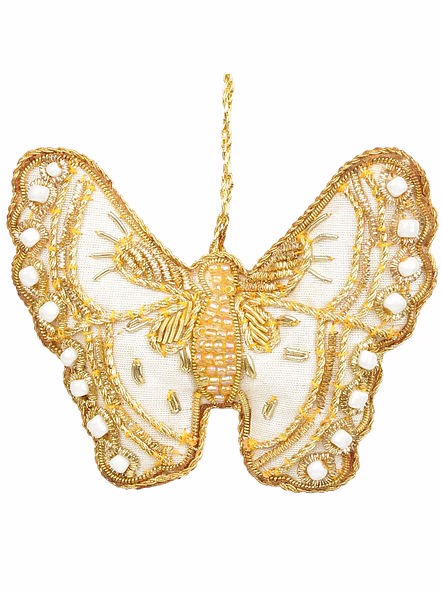 Brazeal Studio Handmade Embroidered Beaded Velvet Satin Golden Fabric Glass Ball Ornament Fluttering Butterfly 4' Decorations-Bag1115