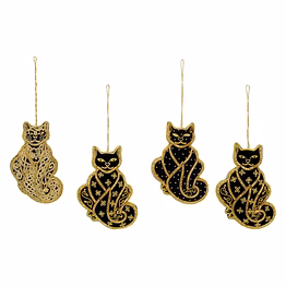 2023 handmade embroidered beaded velvet satin fabric decorations cat design brazeal studio black 4' or 10 cm