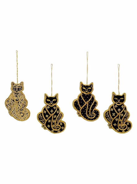 2023 Handmade Embroidered Beaded Velvet Satin Fabric Decorations Cat Design BRAZEAL STUDIO Black 4' or 10 cm-Bag1120