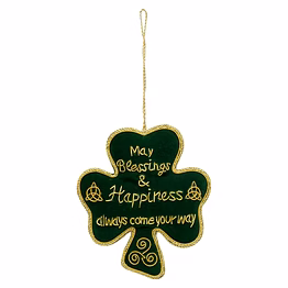 handmade velvet fabric indoor fabric tree decorations hanging ornament embroidery-green design shanrock fiddle trinity