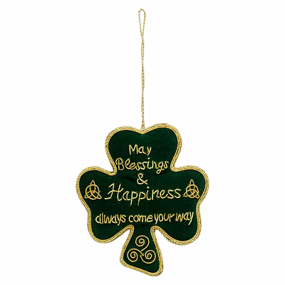 handmade velvet fabric indoor fabric tree decorations hanging ornament embroidery-green design shanrock fiddle trinity