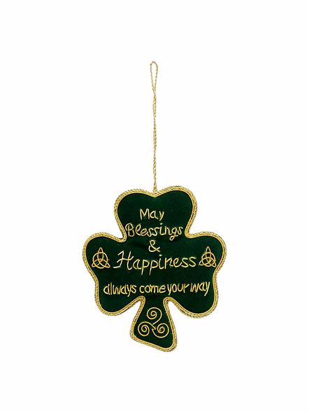 Handmade Velvet Fabric Indoor Fabric Tree Decorations Hanging Ornament Embroidery-Green Design Shanrock Fiddle Trinity-Bag1121