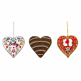 heart shape hand embroidery customized color fabric tree decorations hanging ornament