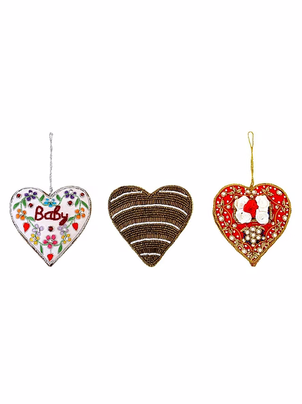 Heart Shape Hand Embroidery Customized Color Fabric Tree Decorations Hanging Ornament