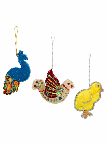 Peacock Sparrow Rooster Shape Royal Velvet Hand Embroidery Fabric Tree Decorations Gift Items Hanging Ornament-Bag1127