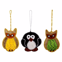 handmade brazeal studio fabric decorations beaded owl ornament embroidered 4" or 10cm fabric indoor wholesale gift item