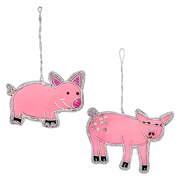 pig shape fabric tree decorations hanging ornament with hand embroidery and customized color