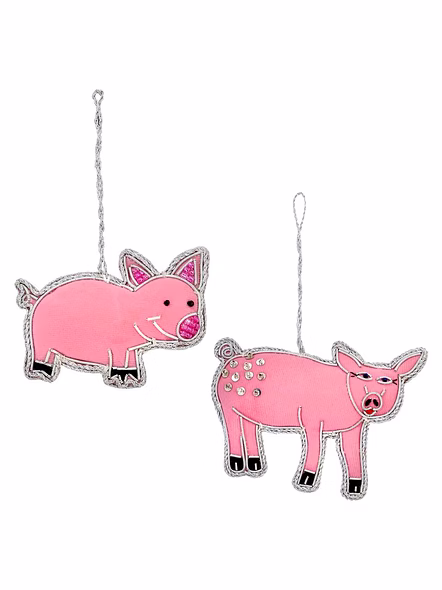 Pig Shape Fabric Tree Decorations Hanging Ornament with Hand Embroidery and Customized Color