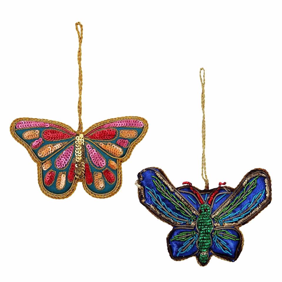 butterfly shape royal velvet hand embroidery custom color fabric tree decorations hanging ornament
