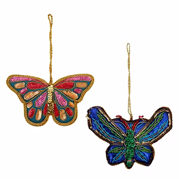 butterfly shape royal velvet hand embroidery custom color fabric tree decorations hanging ornament