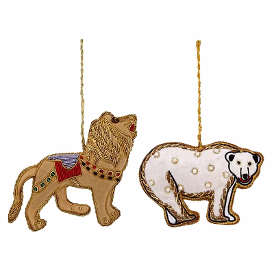 lion beer shape royal velvet hand embroidery fabric tree decorations hanging ornament