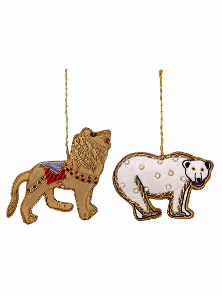 Lion Beer Shape Royal Velvet Hand Embroidery Fabric Tree Decorations Hanging Ornament-Bag1137
