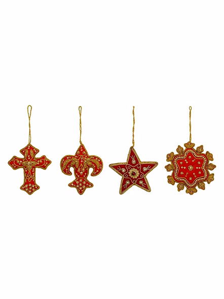Factory Wholesale Handmade Cross Crown Star Fabric Tree Hanging Decorative Ornaments Customized Color Royal Velvet Materials