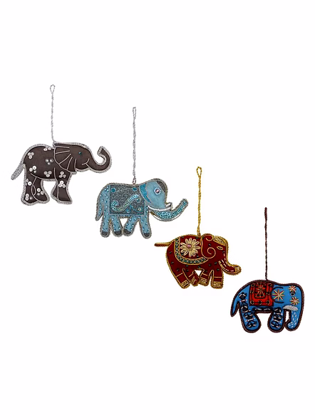 Handmade Hanging Fabric Tree Decorations Elephant Ornaments Stuffed Plush Embroidery Royal Velvet Customized Color 10 CM