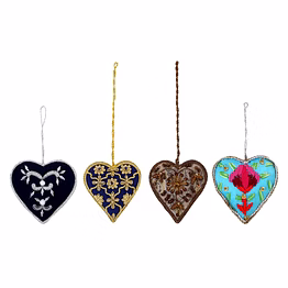 heart shape royal velvet & satin hand embroidery fabric tree decorations gift items hanging ornament