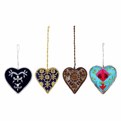 heart shape royal velvet & satin hand embroidery fabric tree decorations gift items hanging ornament