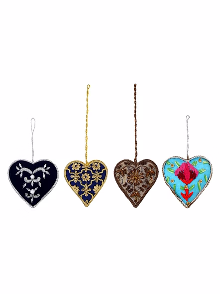 Heart Shape Royal Velvet & Satin Hand Embroidery Fabric Tree Decorations Gift Items Hanging Ornament