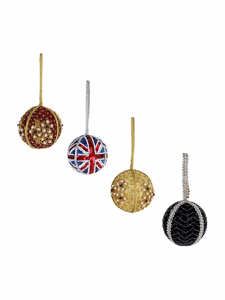 Manufacturer of Handmade Royal Velvet Hand Embroidery Fabric Tree Decoration Hanging Ball Ornament