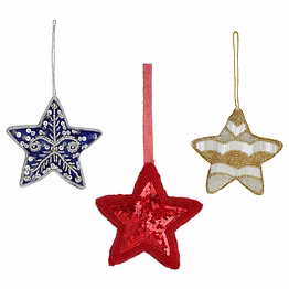 colourful handmade royal velvet & satin 4-10cm hanging star fabric tree decorations ornaments