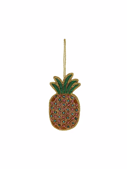 BRAZEAL STUDIO Handmade Pineapple Shape Fabric Tree Decoration Ornament 10cm Hand Embroidery
