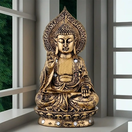 VIVARS HOME Buddha Polystone Blessing  Statue Antique-12438484