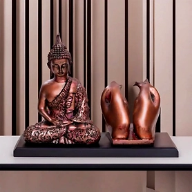 VIVARS HOME Lord Buddha with Mobile-Card Holder Antique Idol for Peace