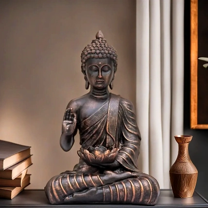 VIVARS Sitting Buddha in Meditation Statue Showpiece for Home (Copper)-12438584