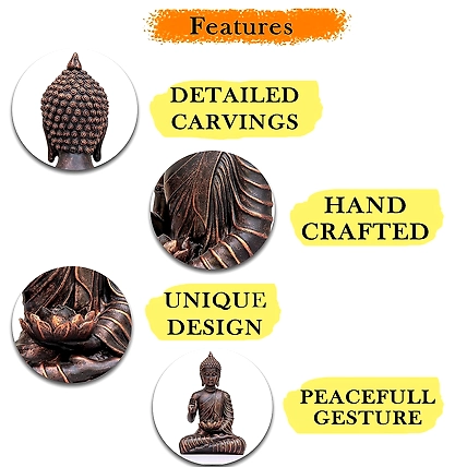 VIVARS Sitting Buddha in Meditation Statue Showpiece for Home (Copper)-3