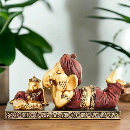 VIVARS HOME Lord Ganesha Ji with Mushak Idol for Pooja Room-12438842