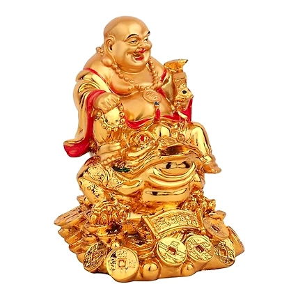 VIVARS HOME Laughing Buddha Sitting on Wealth-3