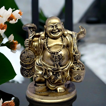 VIVARS HOME Cheerful Laughing Buddha Along with Money Bag-12438876