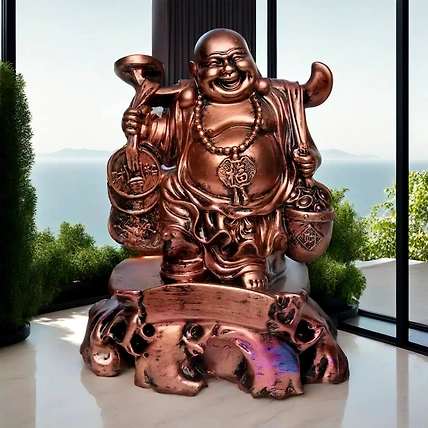 VIVARS HOME Cheerful Laughing Buddha Along with Money Bag-12438878